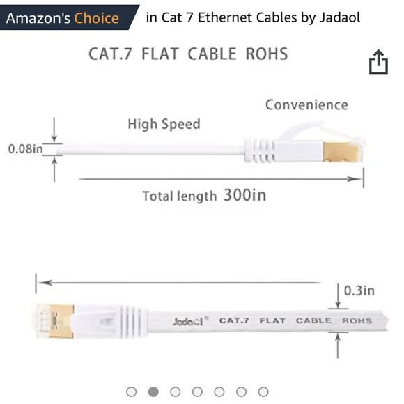 SET OF 2 Jadaol Cat 7 Ethernet Cable 25ft Shielded Solid Flat NWT - Picture 8 of 15